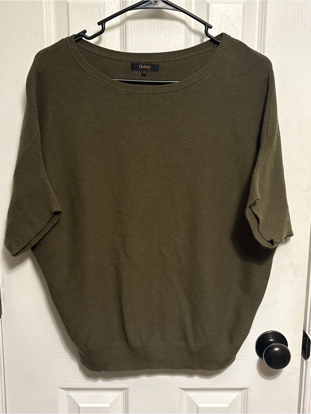 Quince Olive Green Short-Sleeve Crewneck Sweater